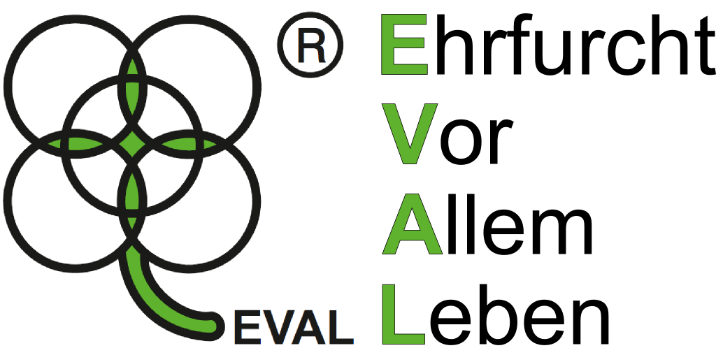 EVAL Logo mit EVAL-Schriftzug Ehrfurcht Vor Allem Leben